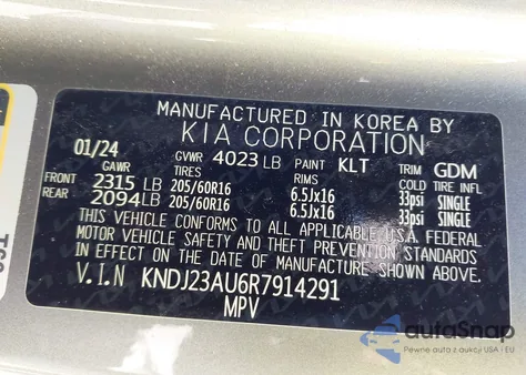 2024 Kia Soul Lx из США, поврежденный, VIN KNDJ23AU6R7914291